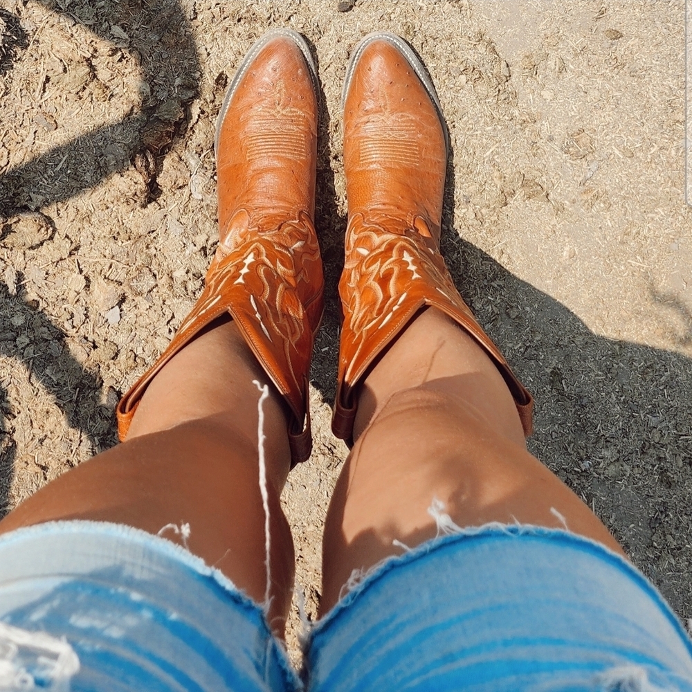 Tony Lama Women's Brown Cowboy Bo Exotic Collection Smooth Ostrich Leather Boots